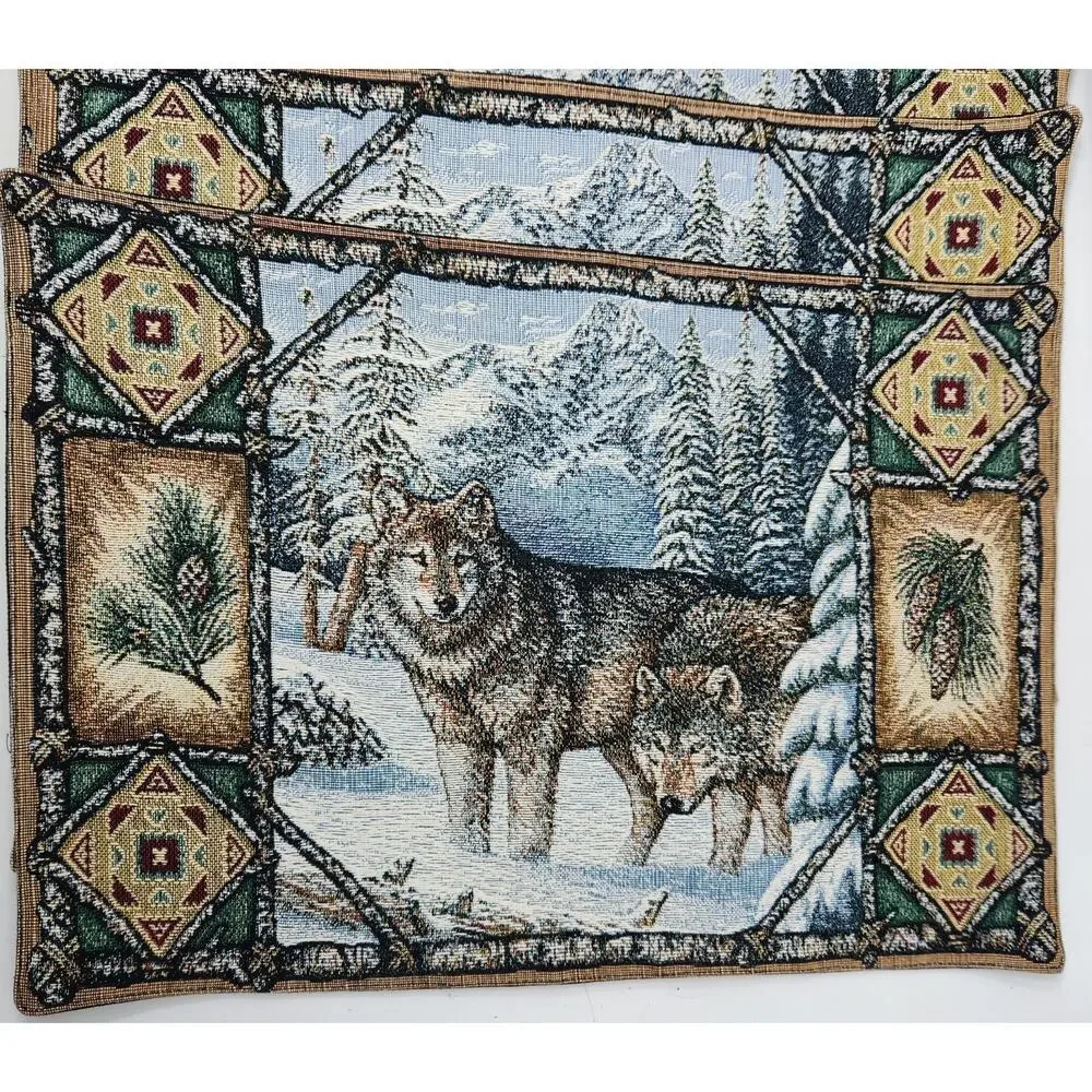 Wolf Lodge Woven Tapestry Placemats Pure Country Weavers Cabin 11x17 Set Of 4